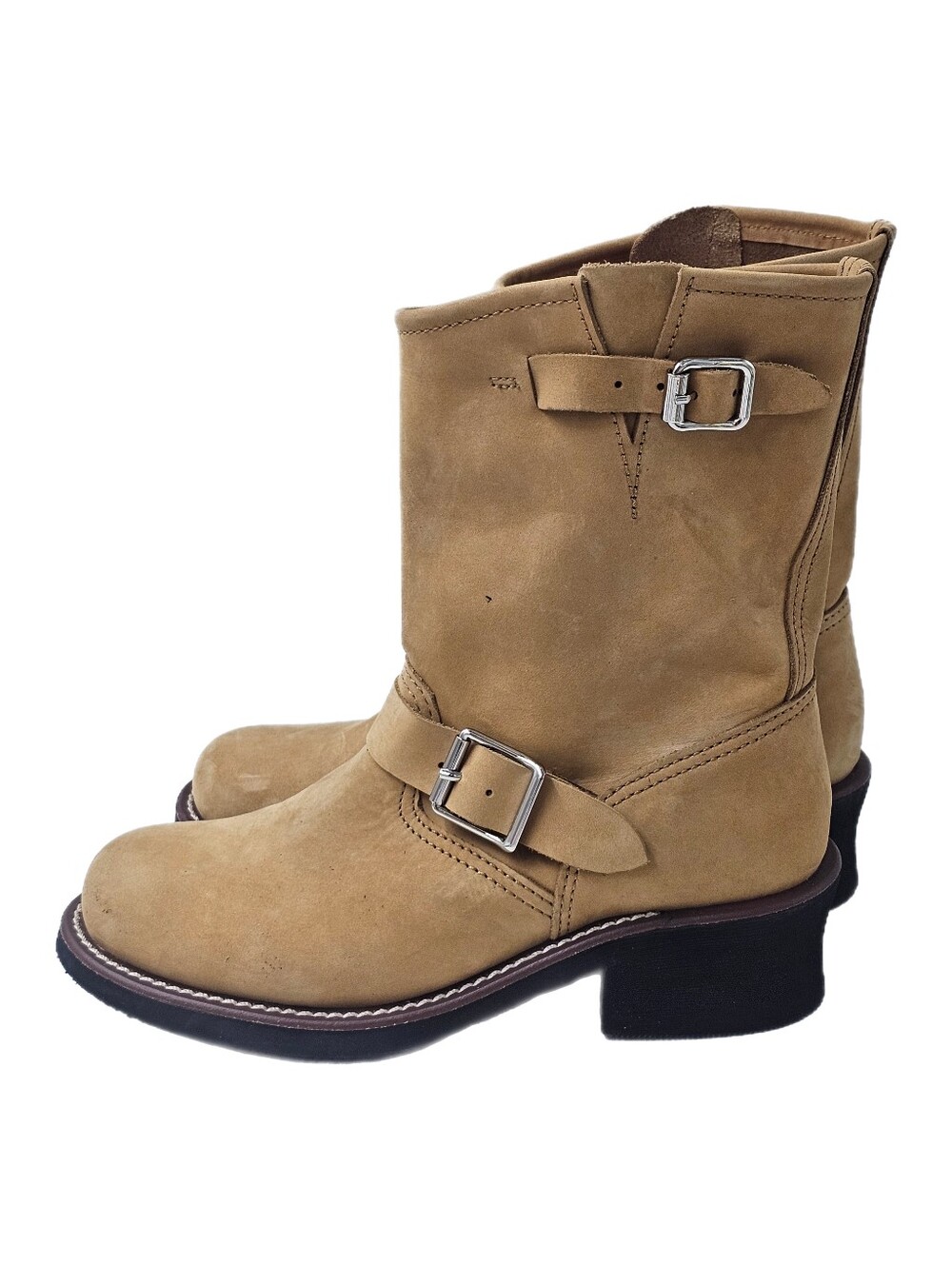 Jeffrey Campbell Buckle Up Baby Sandy Tan Suede Moto Boots Size 6.5 NWOB